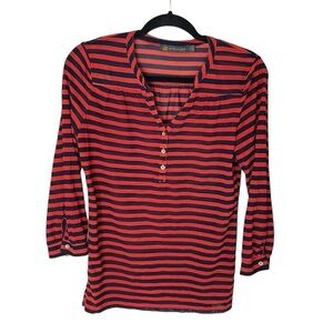 Outback Red Navy Blue and Burnt Orange/Red Striped 3/4 Length Sleeves Size Small